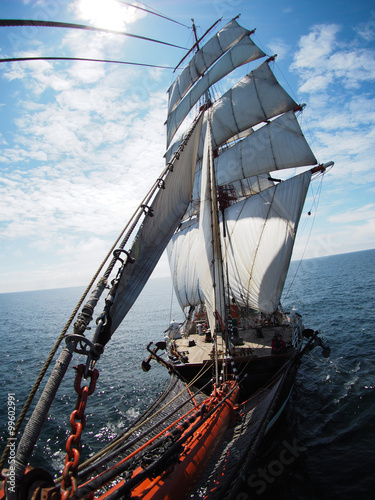 looking at huge tallship from the bowsprit