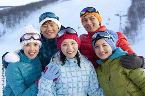 Young people in skiing resort