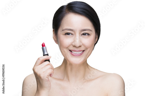 Beautiful mature woman with lipstick