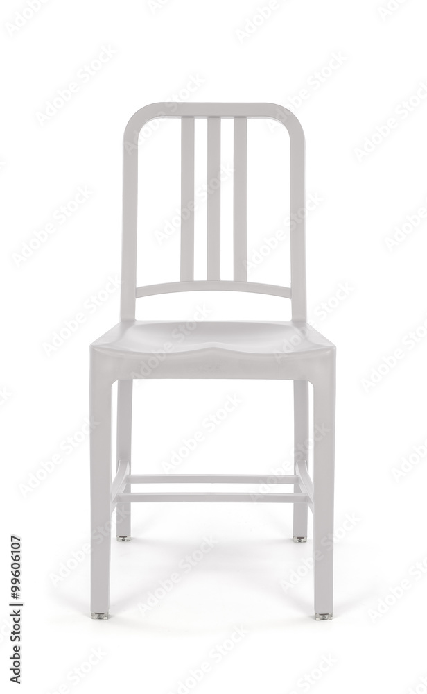 White Plastic Outdoor Chair on White Background, Front View White Plastic Outdoor Chair on White Background, Front View