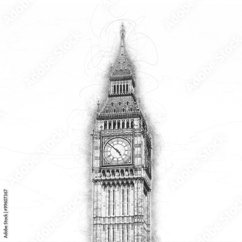Retro style greyscale image of Big Ben