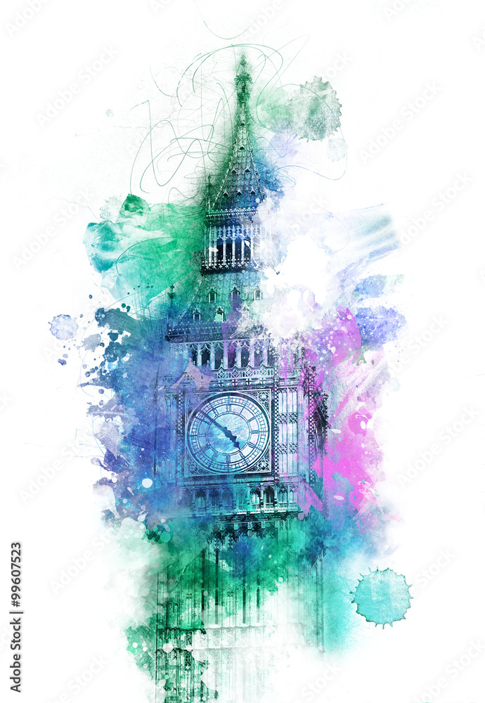 Fototapeta premium Kolorowy widok dzieł sztuki na Big Ben w Londynie