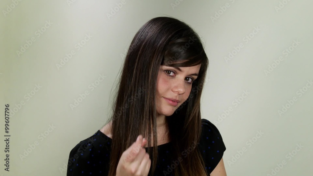 Sensual girl flirting with camera and saying come on