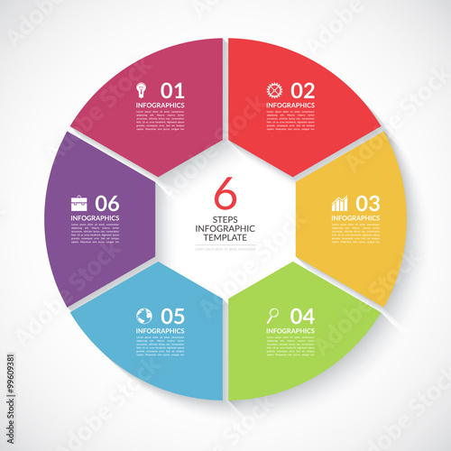 Infographic circle banner. Vector template with 6 steps, parts, options