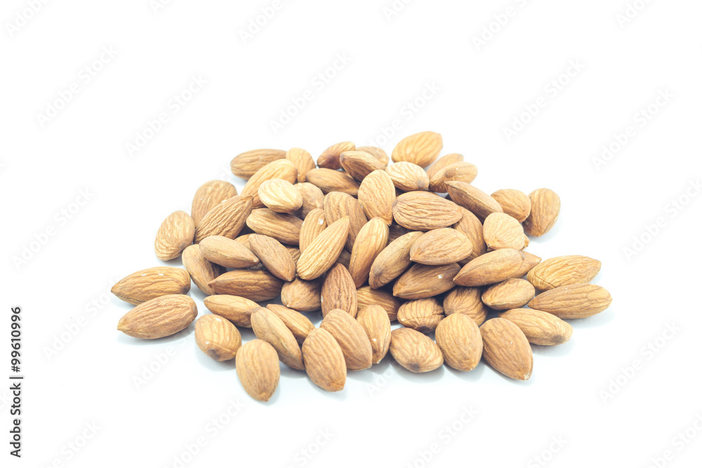 Almonds in sack isolated on white background