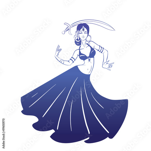 Dancing woman in expressive pose. flat silhouette
