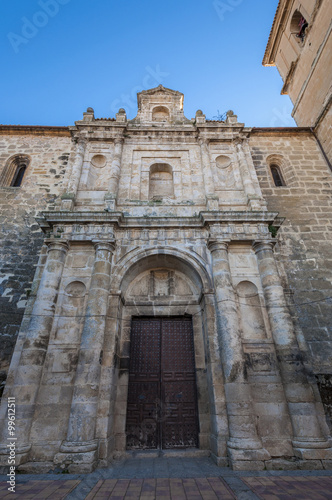 Church of Our Lady of the Assumption (Nuestra Senora de La Asunción), Buendía, Cuenca, Spain. It was built in 18th century using limestone at the basement and sandstone to erect the walls.