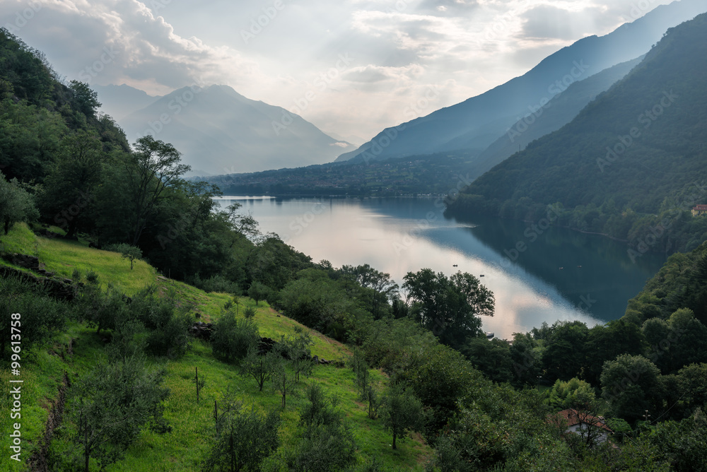 Como lake landscape. Como lake in Italy, Alps, Europe. 