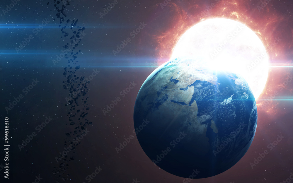 Fototapeta premium High Resolution Planet Earth view. The World Globe from Space in a star field showing the terrain and clouds. Elements of this image are furnished by NASA