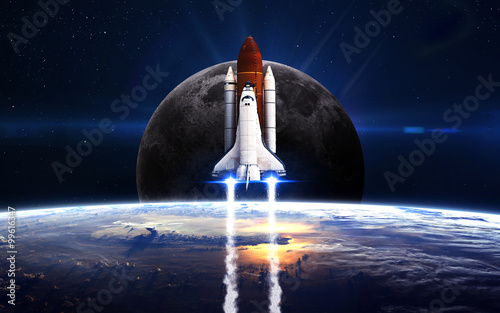 Space shuttle taking off on a mission. Elements of this image furnished by NASA