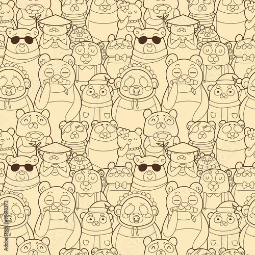 Fototapeta Naklejka Na Ścianę i Meble -  Seamless pattern with funny pandas