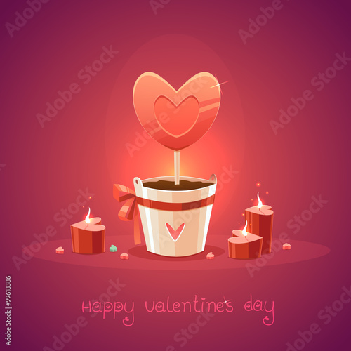 St. Valentines Day Card with topiary and candles