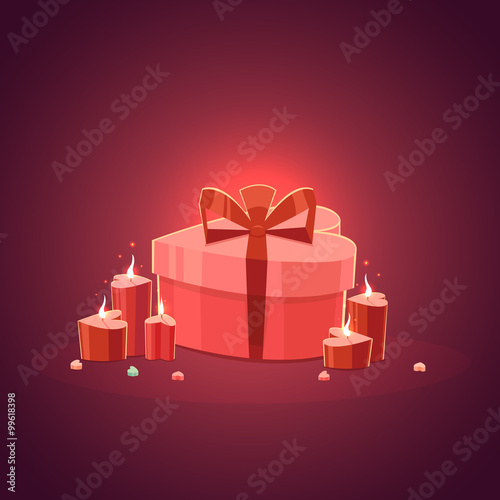 St. Valentines Day Cartoon Background with present and candles