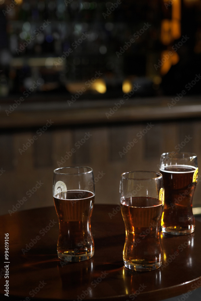 Still Life Of Beer Glasses On Table