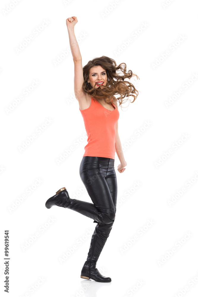 Excited Girl Punching The Air