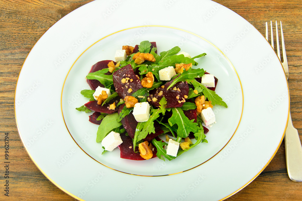 Salad of Raw Beets, Pears, Arugula, Roots, Sunflower Seeds and C Salad of Raw Beets, Pears, Arugula, Roots, Sunflower Seeds and C