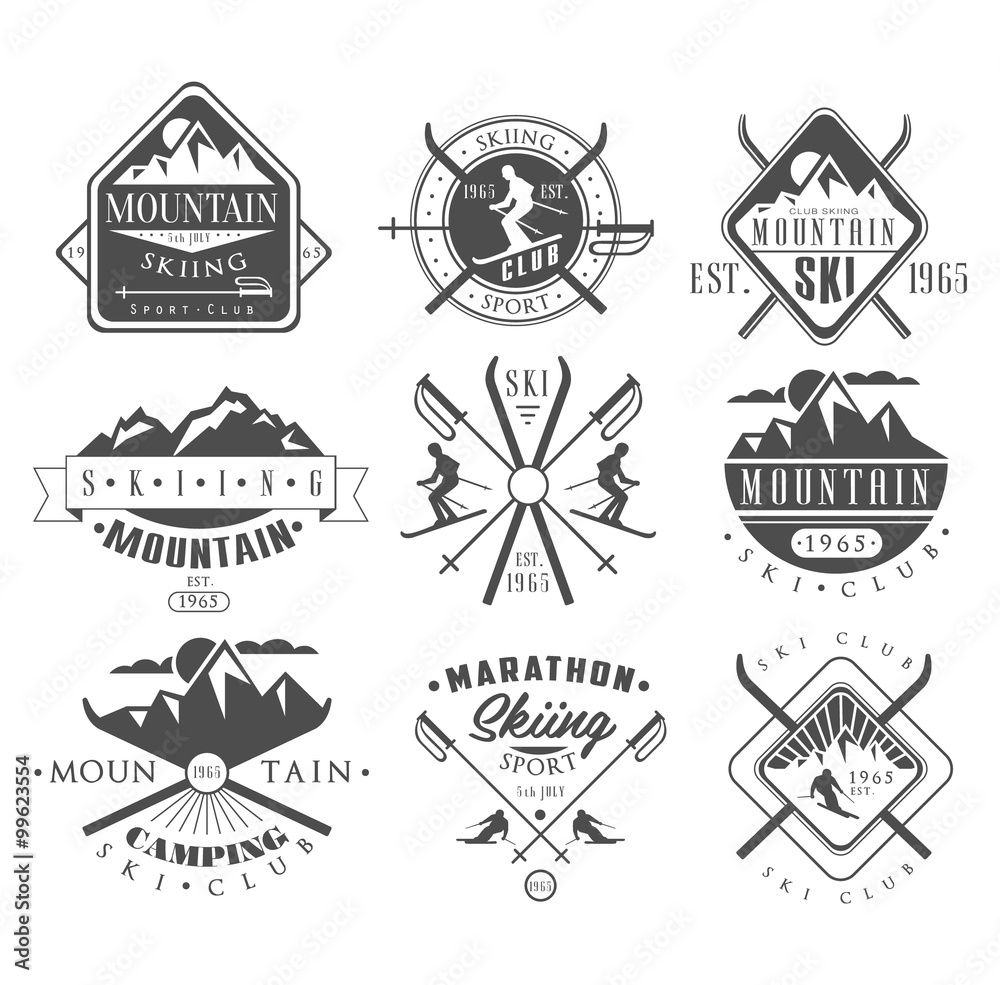Vintage Skiing Labels and Design Elements Set