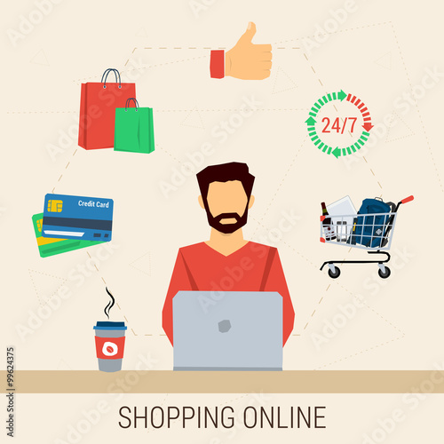 Man with laptop shopping online