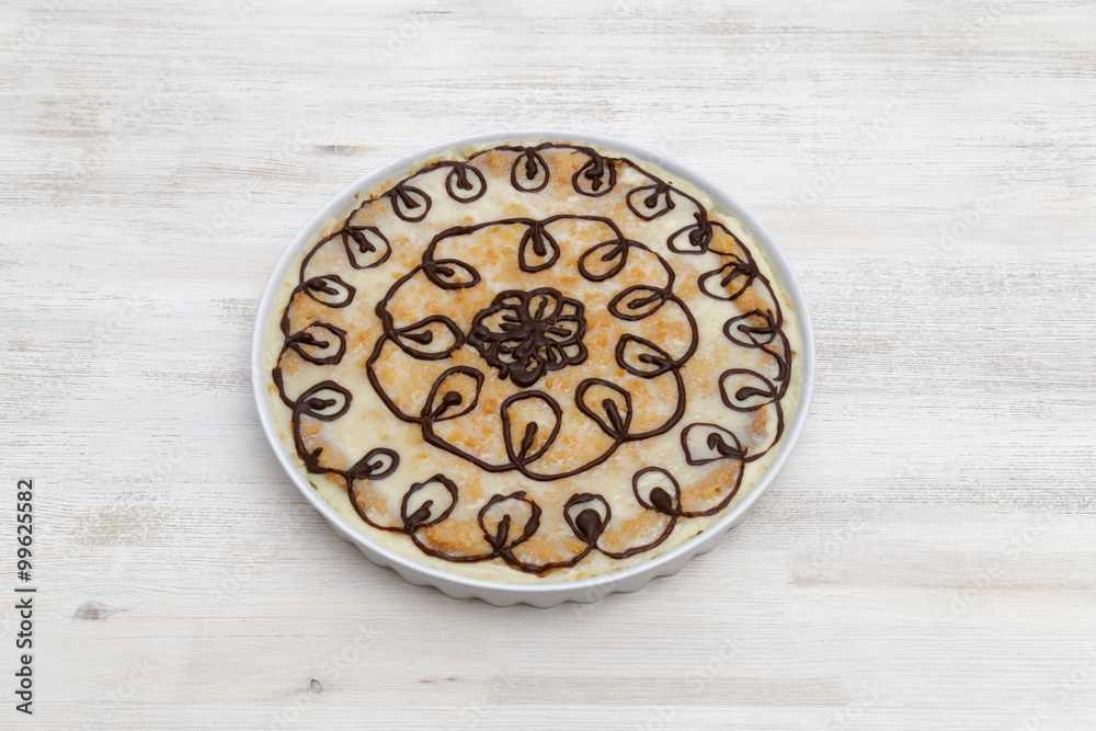 Domestic cheesecake with chocolate and raisins Domestic cheesecake with chocolate and raisins