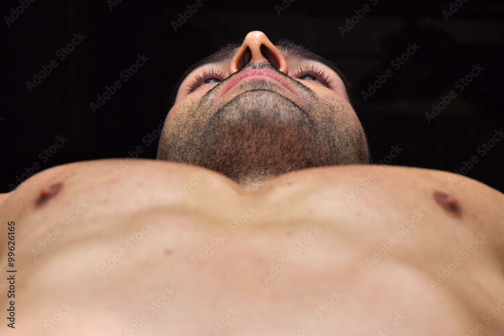 Fototapeta premium Close up, a young man lying .