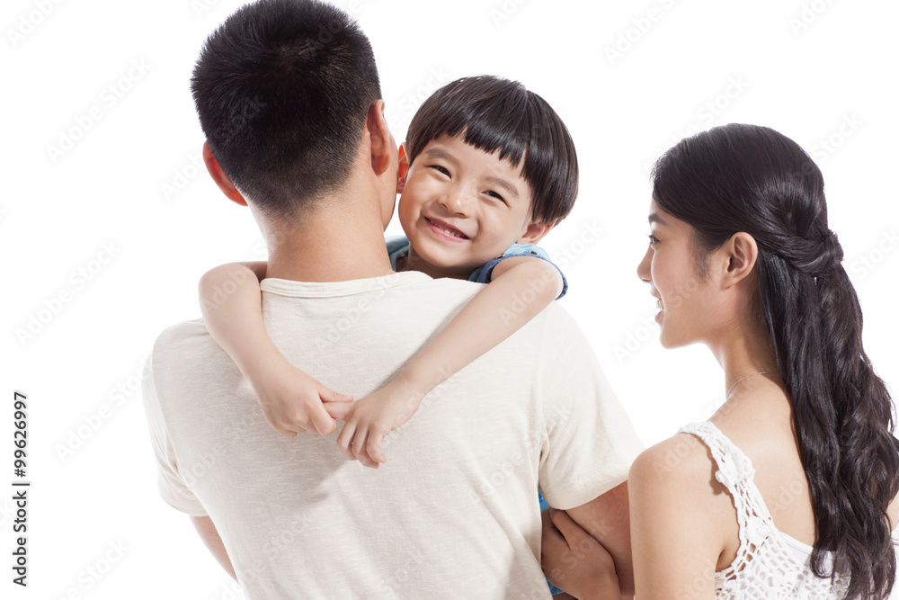 Cheerful little boy and his parents Cheerful little boy and his parents