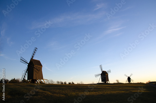 Old windmills in a row photo