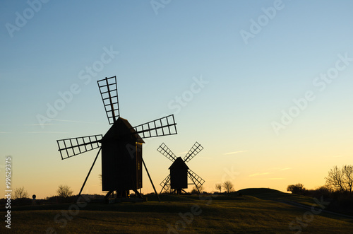 Old windmills in late evening sun