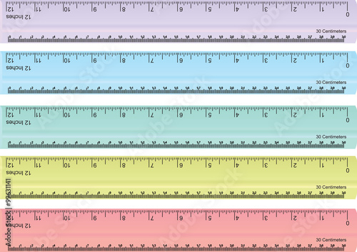 vector set of colorful rulers, millimeters, centimeters and inches