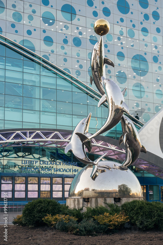Dolphins statue in front of the Moskvarium in ENEA