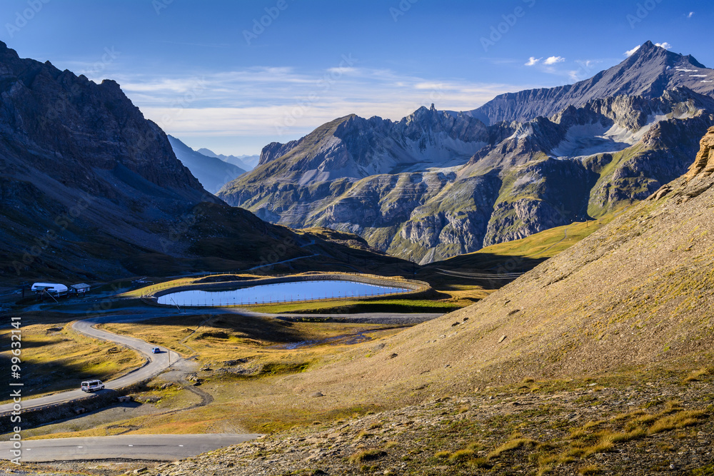 Col d'Iseran saddle during sunset, Val d'Isere in French Alps  