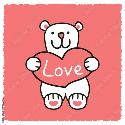 Valentine card with bear who keep heart in its paws