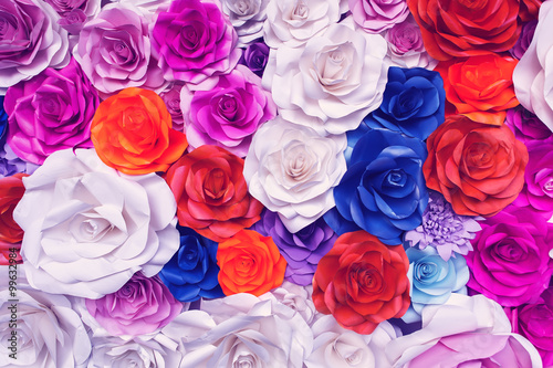 Beautiful rose wall made of colorful paper, valentines day backg