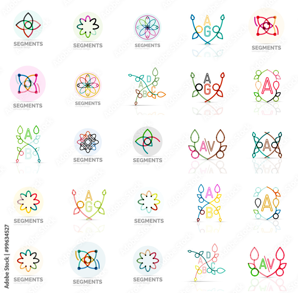 Set of vector linear logotypes, geometric abstract symbols, elegant icons