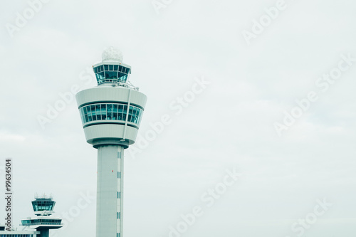 airport traffic control tower with copyspace