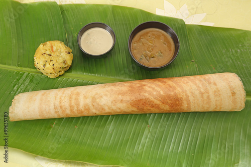 Masala Dosa with Chutney and Sambaar, South Indian Dish photo