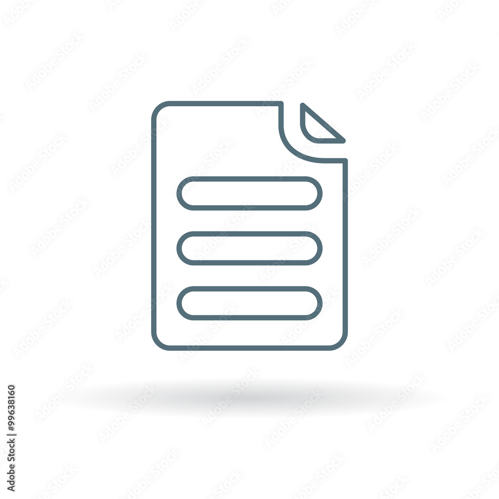 Document file icon. Paper page sign. Office file symbol. Thin line icon on white background. Vector illustration. Document file icon. Paper page sign. Office file symbol. Thin line icon on white background. Vector illustration.
