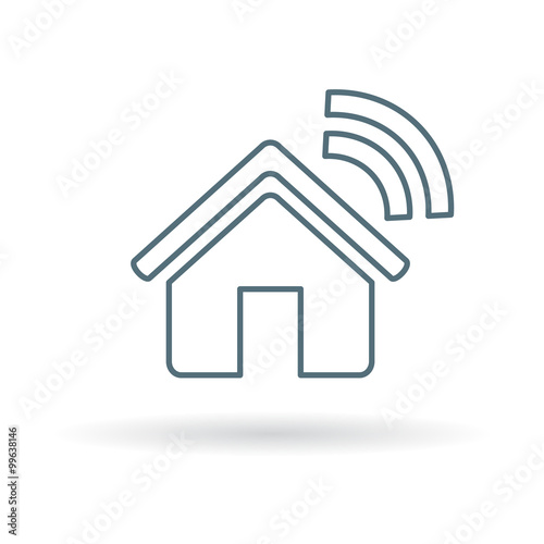 Smart home icon. Wireless house sign. Home automation app symbol. Thin line icon on white background. Vector illustration.