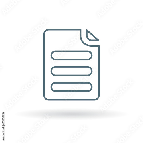 Document file icon. Paper page sign. Office file symbol. Thin line icon on white background. Vector illustration.