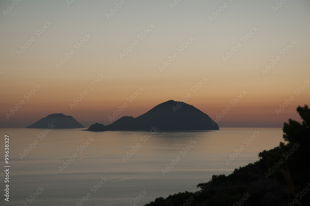 Alicudi and Filicudi from Pollara during sunset