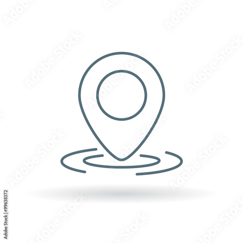 GPS marker icon. Location pointer sign. Coordinate pin symbol. Thin line icon on white background. Vector illustration.