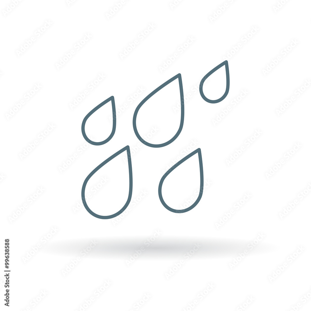 Rain waterdrops icon. Rainfall sign. Raindrops symbol. Thin line icon on white background. Vector illustration.