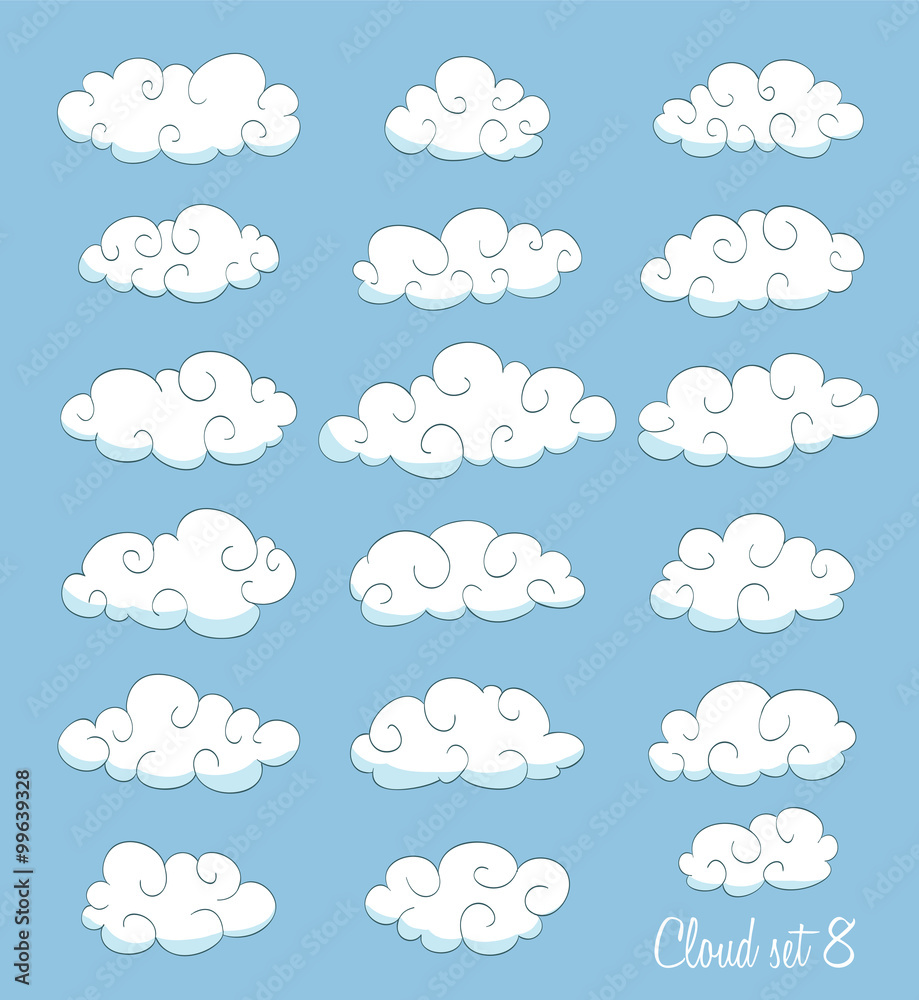 set of cute clouds with swirls. vector
