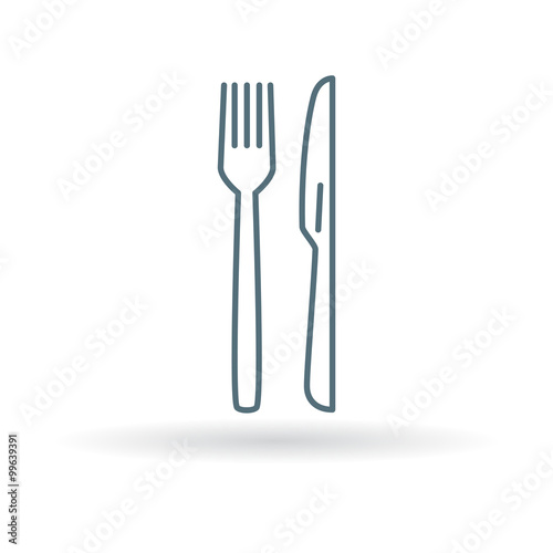 knife and fork icon. Cutlery set sign. Eating utensils symbol. Thin line icon on white background. Vector illustration.