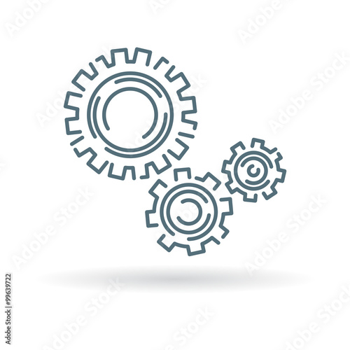 Gears icon. Cogs sign. Cogwheels symbol. Thin line icon on white background. Vector illustration.