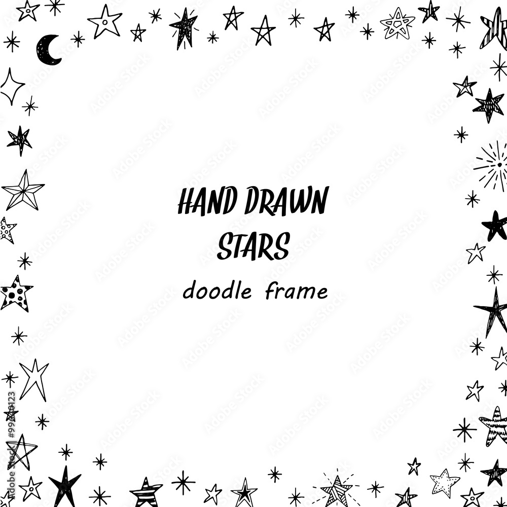 Hand drawn doodle stars square frame