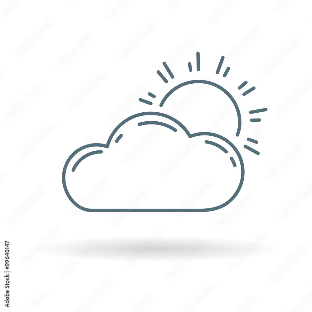 Sun and clouds icon. Partly cloudy sign. Sunlight and clouds symbol. Thin line icon on white background. Vector illustration. Sun and clouds icon. Partly cloudy sign. Sunlight and clouds symbol. Thin line icon on white background. Vector illustration.
