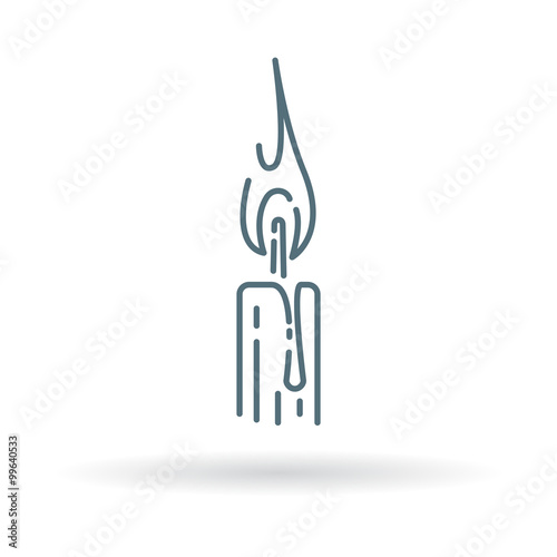 Candle light icon. Candle flame sign. Candle wick symbol. Thin line icon on white background. Vector illustration.