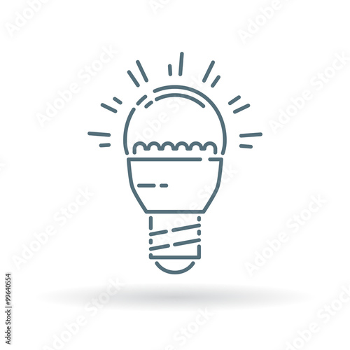 Low energy consumption LED light bulb icon. Eco friendly efficient light bulb sign. Save energy light bulb symbol. Thin line icon on white background. Vector illustration.