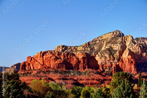 Clear blue sky over the red reds of Sedona Arizona.