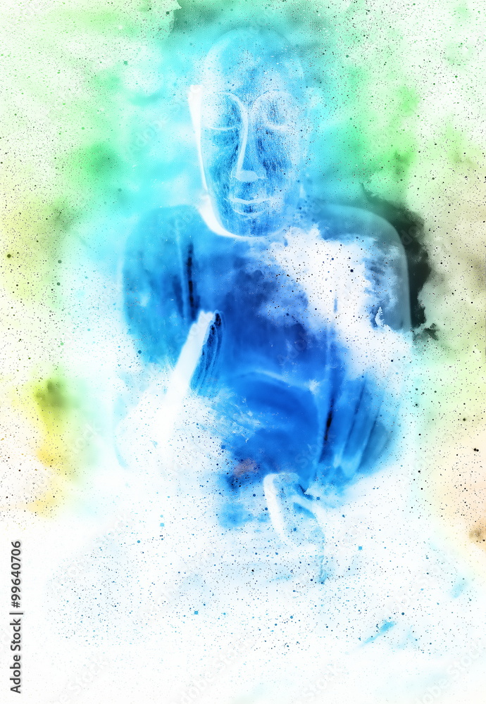Fototapeta premium Buddha in space and stars, galaxy background. computer collage. Religion concept.